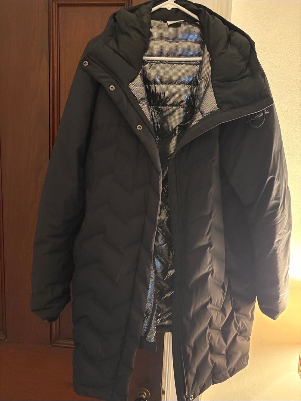 Columbia women’s Black Quilted Long Puffer Jacket with Hood